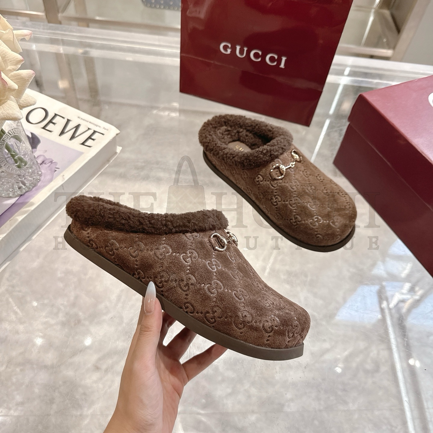 Gvc*1 Drak Brown Leather Horsebit-Detailed Shearling-Lined Mules Sandals  Sizes 36-42 Master Quality