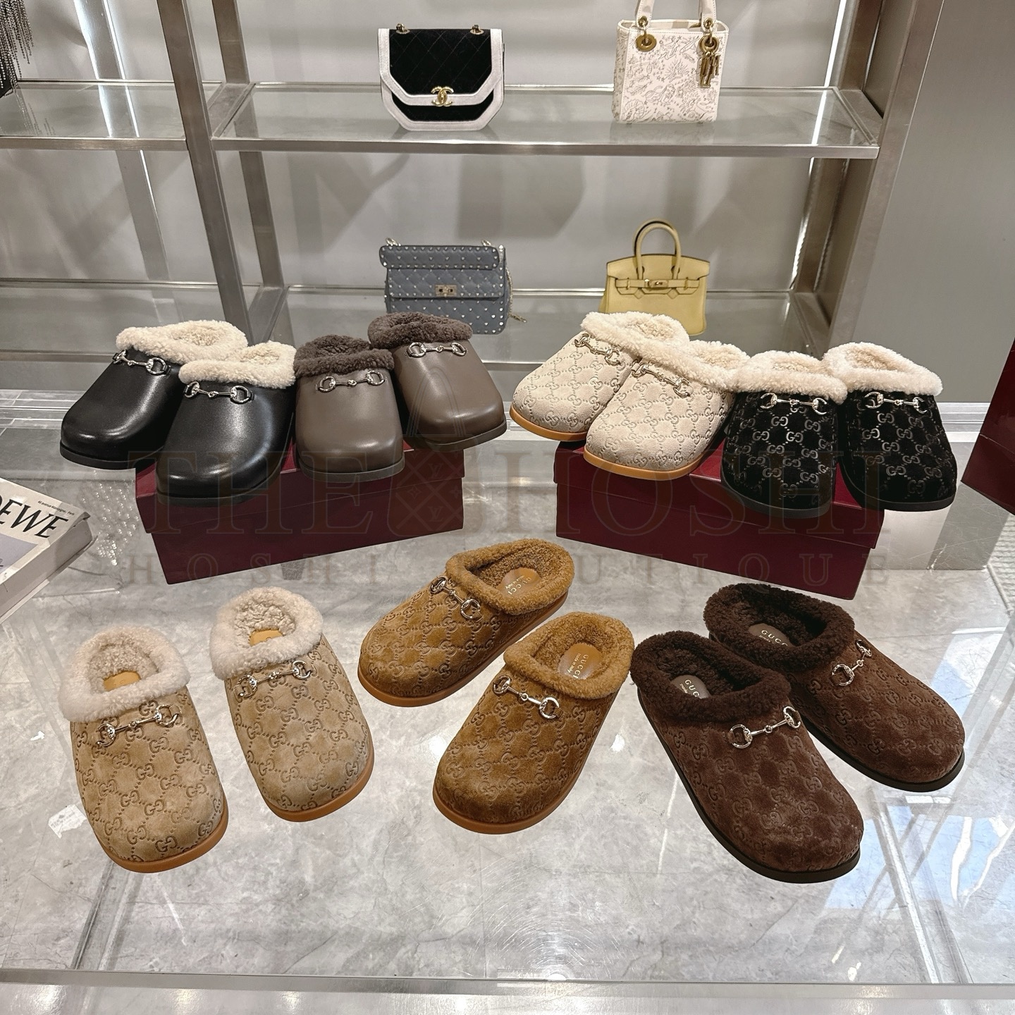 Gvc*1 Drak Brown Leather Horsebit-Detailed Shearling-Lined Mules Sandals  Sizes 36-42 Master Quality