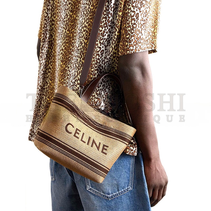 Ce1i*e CABAS MINI LEATHER-TRIMMED LOGO-EMBROIDERED RAFFIA TOTE BAG 116992BZJ.04LV (23*19*11cm) Master Quality