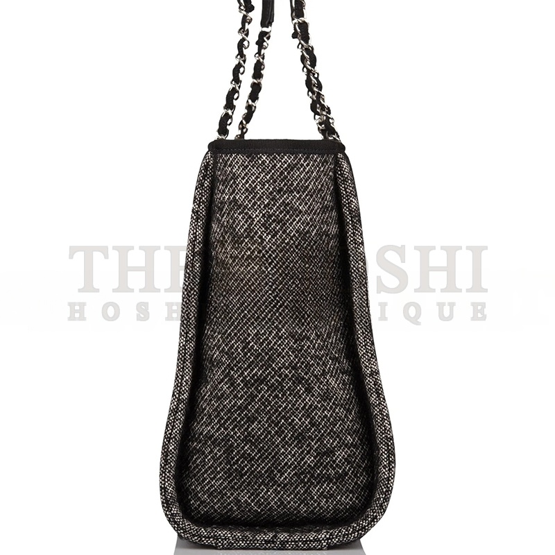 Ch**el SMALL DEAUVILLE SHOPPING BAG BLACK WOOL SILVER HARDWARE  (35*27*16cm) Master Quality