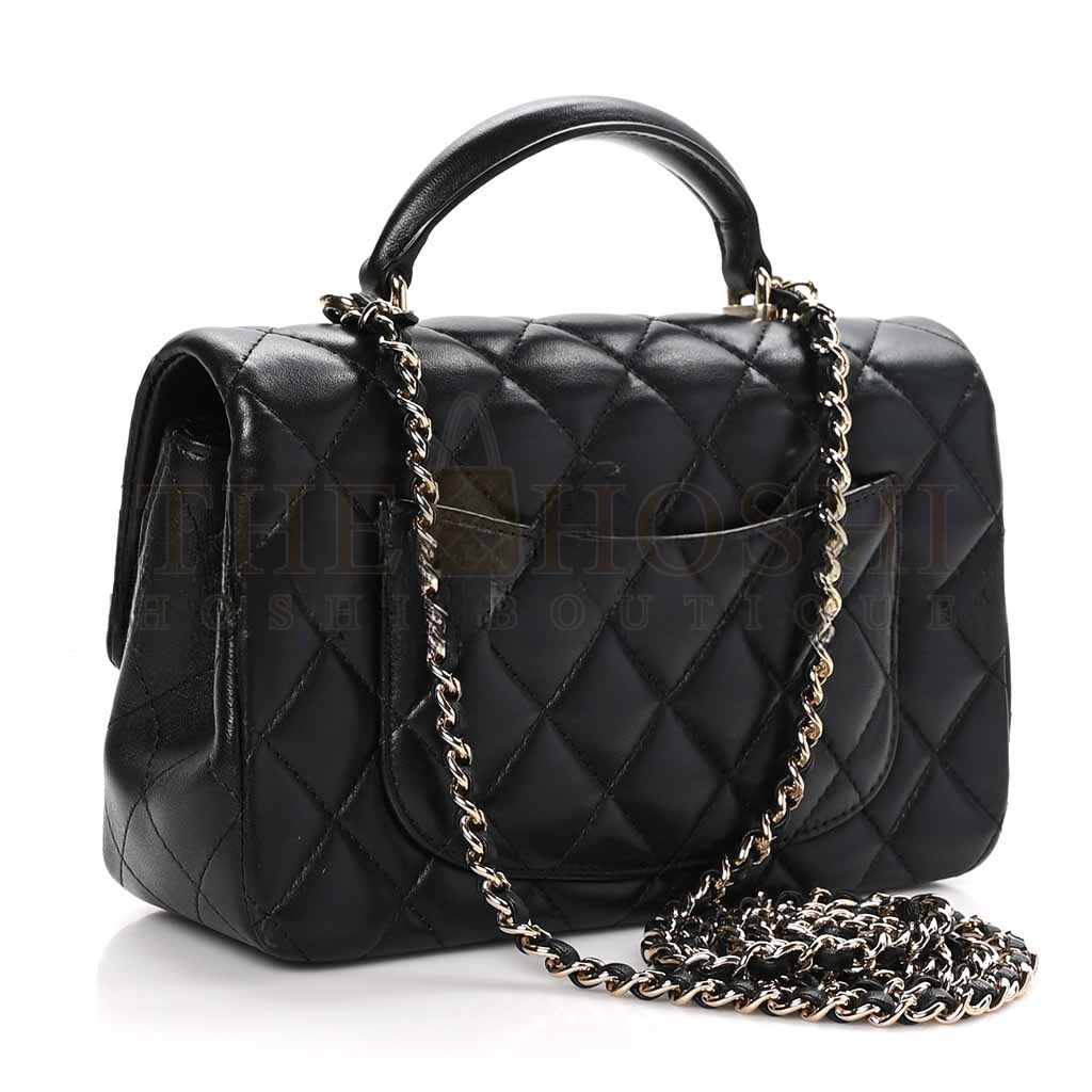 Ch**el LAMBSKIN QUILTED MINI TOP HANDLE RECTANGULAR FLAP BLACK (20*12*6cm) Master Quality