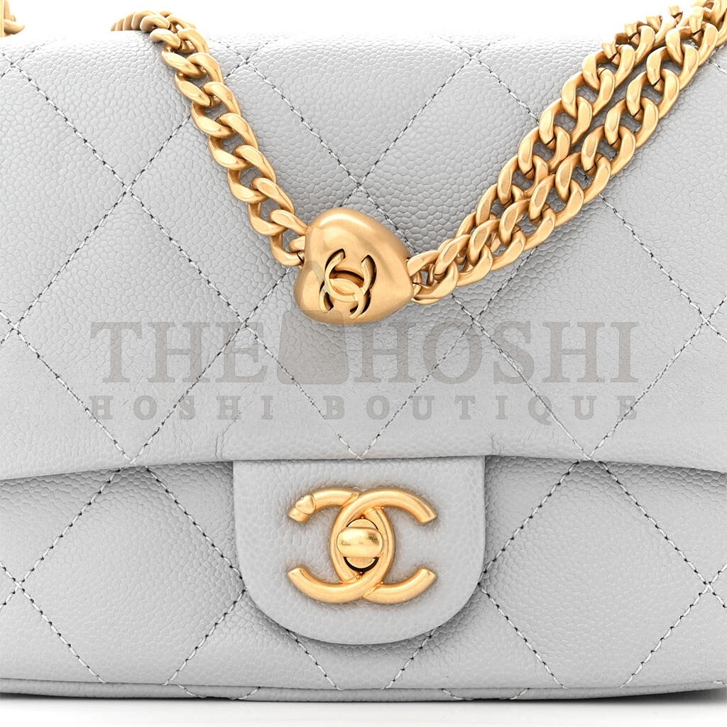 Ch**el CAVIAR QUILTED MINI SWEETHEART FLAP GREY (20*14*8cm) Master Quality