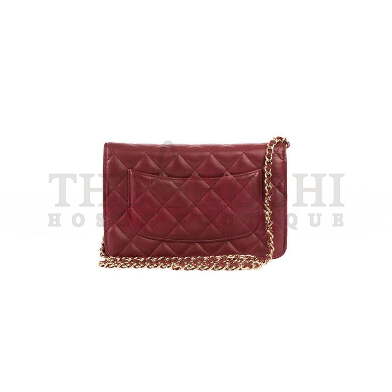 Ch**el DARK RED LAMBSKIN MATELASSE WALLET ON CHAIN  (19*13*4cm) Master Quality