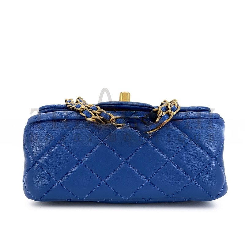 Ch**el BLUE QUILTED LAMBSKIN PEARL CRUSH SQUARE MINI FLAP BAG AGED GOLD HARDWARE AS1786 (18*13*7cm) Master Quality