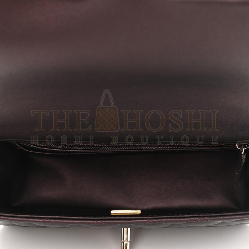 Ch**el LAMBSKIN QUILTED MINI TOP HANDLE RECTANGULAR FLAP LIGHT GOLD BURGUNDY 1106160 (20*13*6cm) Master Quality