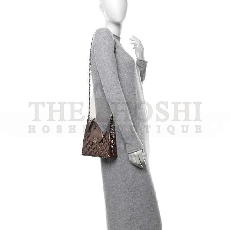 Ch**el METALLIC AGED CALFSKIN QUILTED NANO KELLY SHOPPER LIGHT BROWN (19*13*7cm) Master Quality