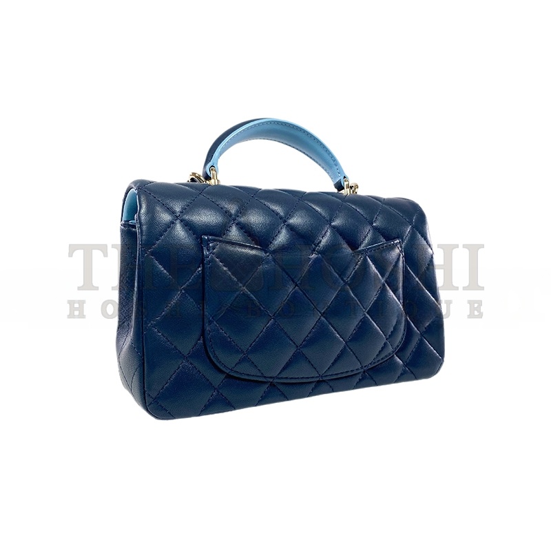 Ch**el MINI TOP HANDLE RECTANGULAR FLAP BAG QUILTED LAMBSKIN NAVY AND LIGHT BLUE 360047 (20*13*6cm) Master Quality