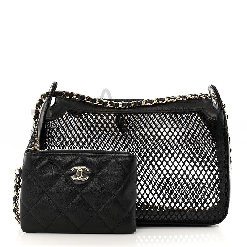 Ch**el MESH SHINY LAMBSKIN CLUTCH WITH CHAIN BLACK 1667264 (21*15*5cm) Master Quality