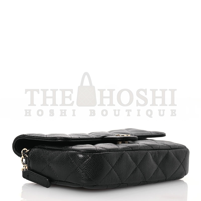 Ch**el CAVIAR QUILTED FLAP PHONE HOLDER WITH CHAIN BLACK 1573060 (17*11*4cm) Master Quality