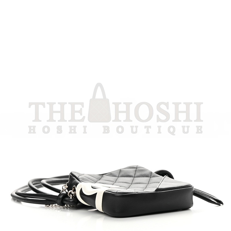 Ch**el CALFSKIN QUILTED SMALL CAMBON MESSENGER BLACK WHITE 1258604 (15*13*3.5cm) Master Quality