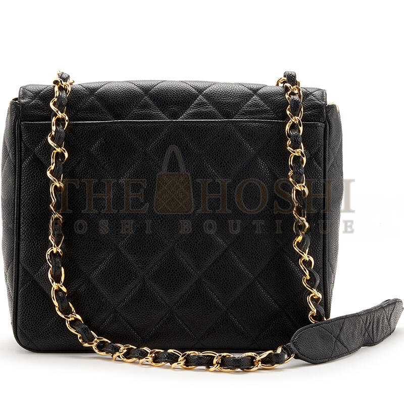 Ch**el BLACK QUILTED CAVIAR XL CC JUMBO SQUARE FLAP GOLD HARDWARE 1157428 (25*20.5*9cm) Master Quality
