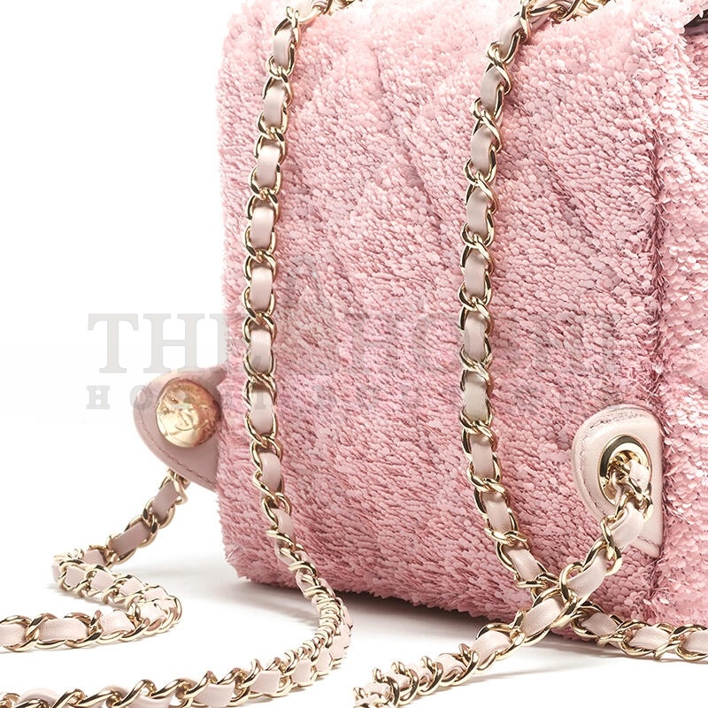 Ch**el BACKPACK QUILTED SEQUINS &amp; GOLD-TONE METAL PINK AS5711 (21*17*7cm) Master Quality