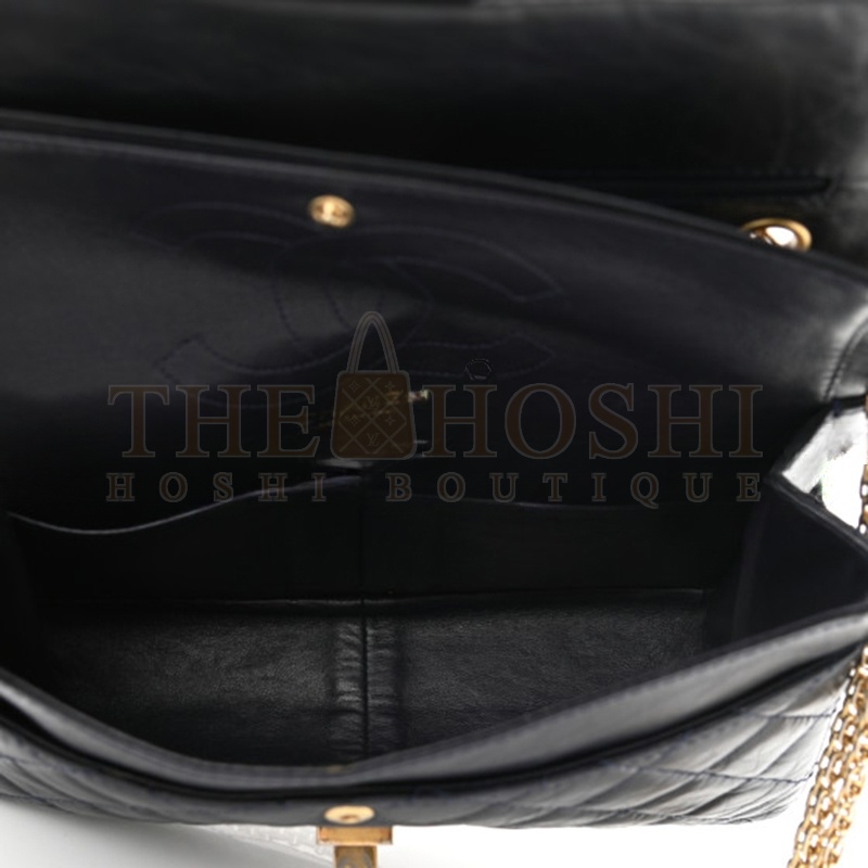 Ch**el AGED CALFSKIN 2.55 FLAP NAVY BULE 1002148 (28*19*9cm) Master Quality