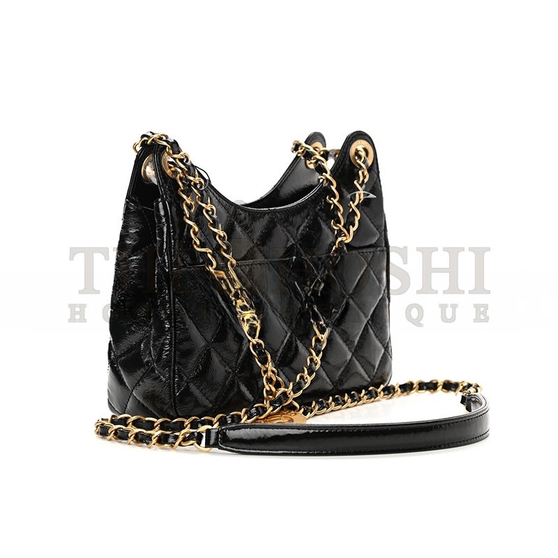 Ch**el SHINY CRUMPLED CALFSKIN QUILTED SMALL WAVY CC HOBO AS4323 (18*17*6cm) Master Quality