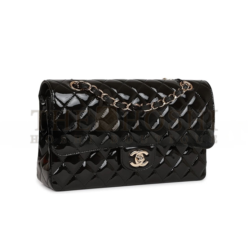Ch**el PATENT CALFSKIN QUILTED MEDIUM CLASSIC FLAP 1300265 (25*15*7cm) Master Quality