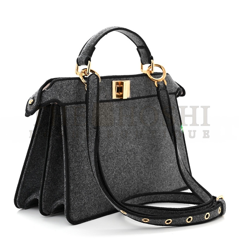 F**di MELANGE FLANNEL SATIN THREADED EDGE MEDIUM PEEKABOO I SEE U EAST WEST SATCHEL GRIGIO BOIS DE ROSE (29*19*11cm) Master Quality