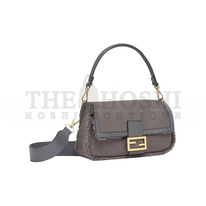 F**di GREY LAMBSKIN SHEARLING MEDIUM BAGUETTE BAG 8BR600ALMRF1EFW (28*14*8cm) Master Quality