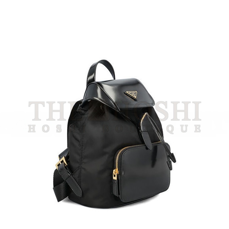 Pra*a MEDIUM RE-NYLON AND BRUSHED LEATHER BACKPACK BLACK 1BZ074 (25*20.5*11.5cm) Master Quality