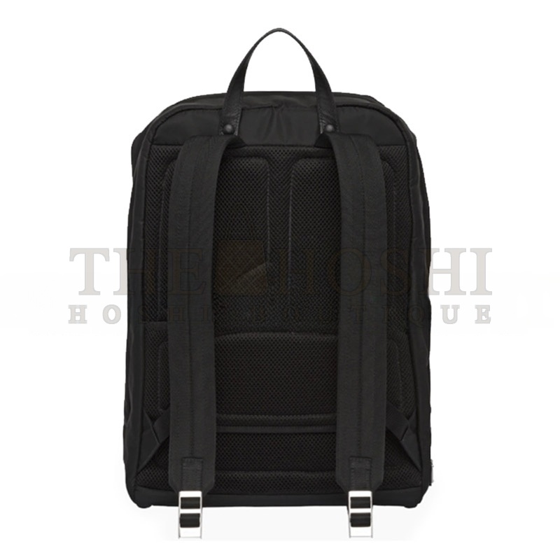 Pra*a BLACK RE-NYLON AND SAFFIANO LEATHER BACKPACK 2VZ028 (43*29*16cm) Master Quality