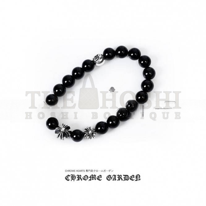 Ch*0me He**ts ONYX BEAD BRACELET 8MM (4 SILVER BEADS) Master Quality