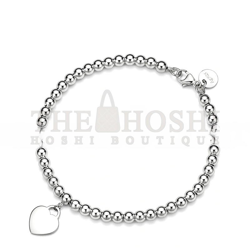 T*f*ny STERLING SILVER WITH D1am0nd HEART TAG BEAD BRACELET 6853255 Master Quality