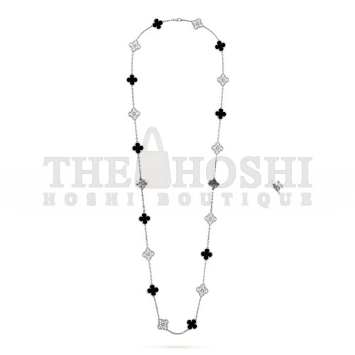 V*n Cl**f ARPELS VINTAGE ALHAMBRA LONG NECKLACE, 20 MOTIFS - WHITE GOLD, D1am0nd, ONYX  VCARP2R800 Master Quality