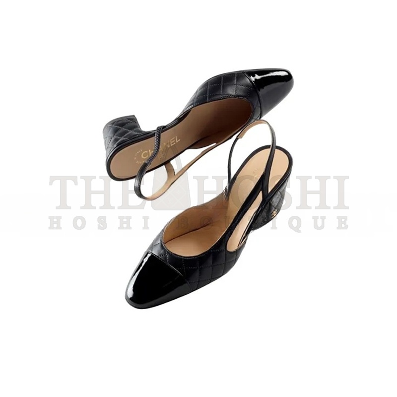 Ch**el SLINGBACKS LAMBSKIN &amp; PATENT CALFSKIN BLACK G39220 Y55956 94305 Master Quality