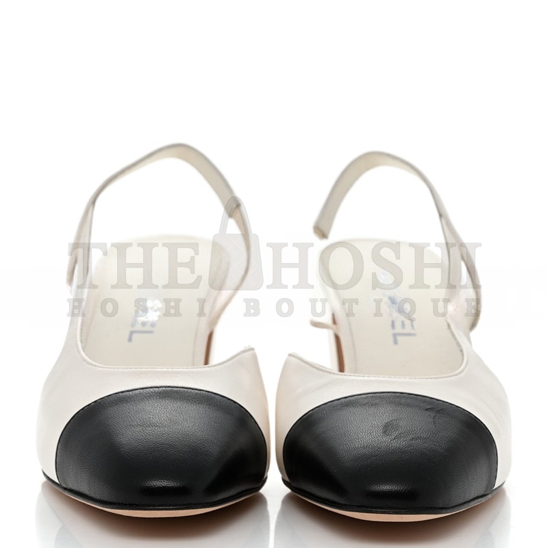 Ch**el LAMBSKIN CAP TOE CC SLINGBACK PUMPS WHITE BLACK Master Quality