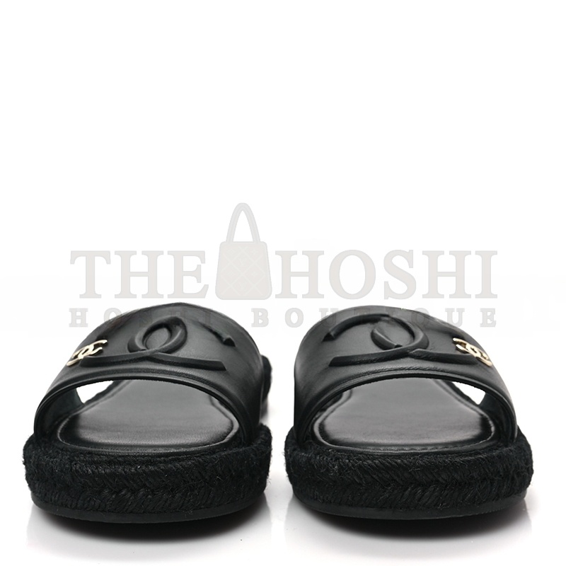 CHANE LAMBSKIN ESPADRILLE MULE SANDALS BLACK G39778 Master Quality