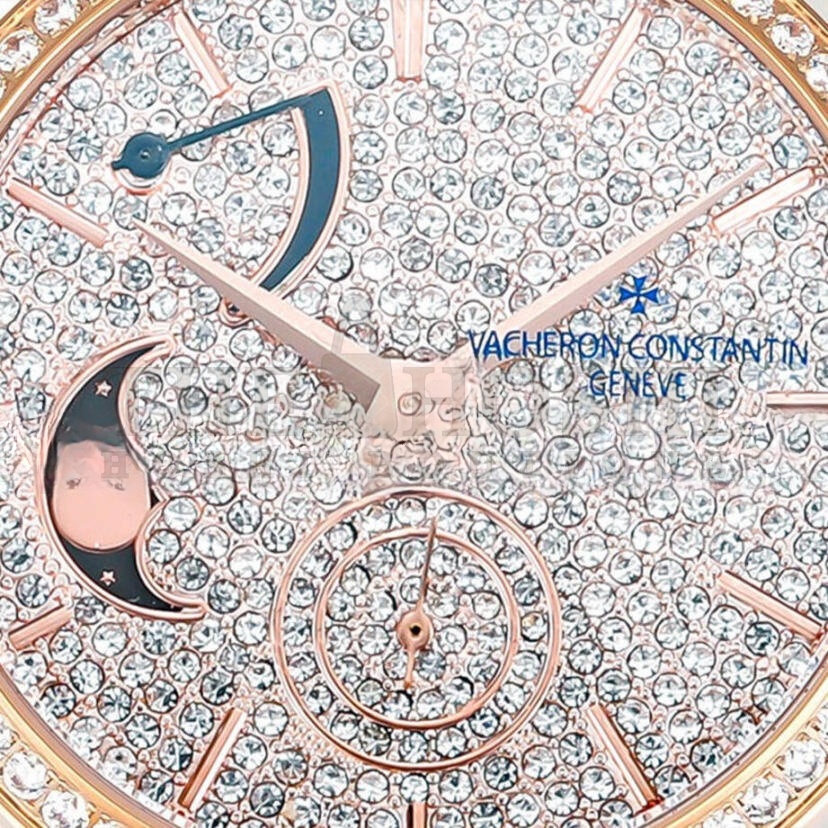 VACHERON C0nstan1n TRADITIONELLE MOON PHASE D1am0nd PAVED DIAL IN PINK GOLD 37.5MM WATCH 7006T/000G Master Quality