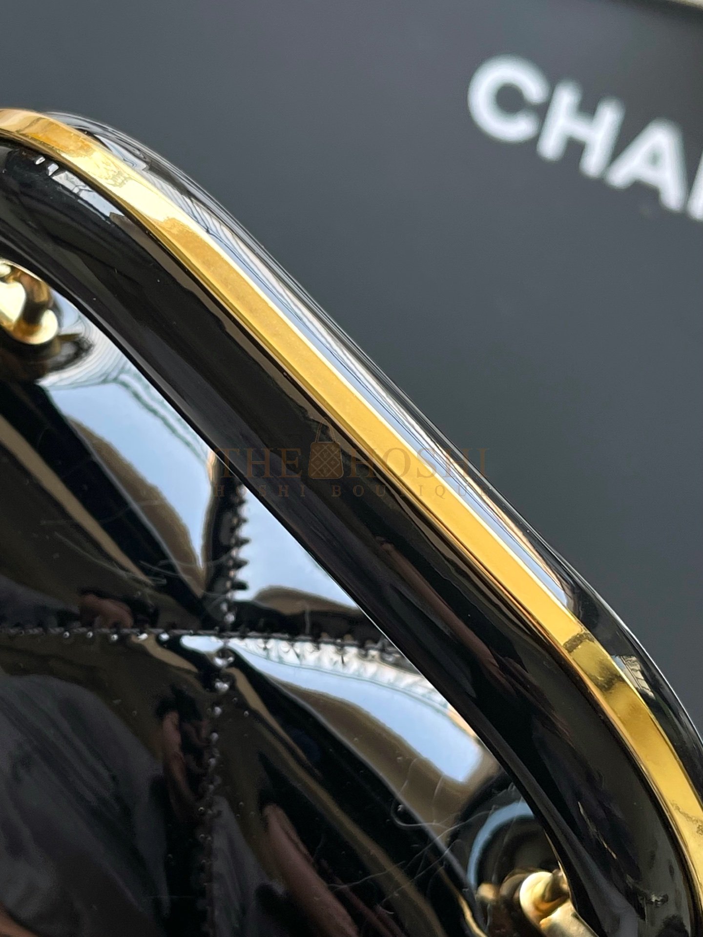 Ch**el CH 25K Patent Flap Handle Bag AS5807 Black 12×29×5 cm